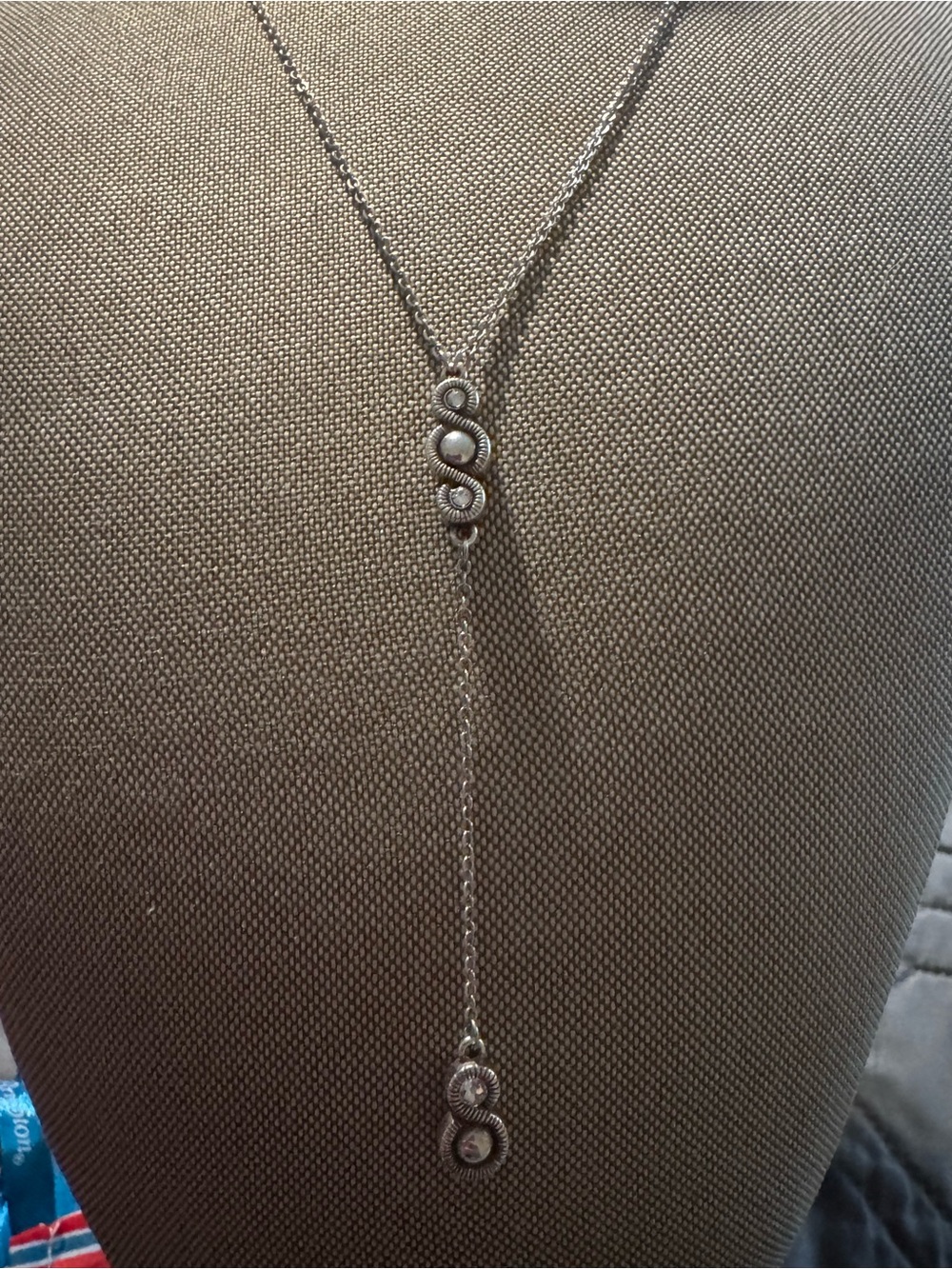 Brighton Silver Lariat Necklace with Double Drop Accents
